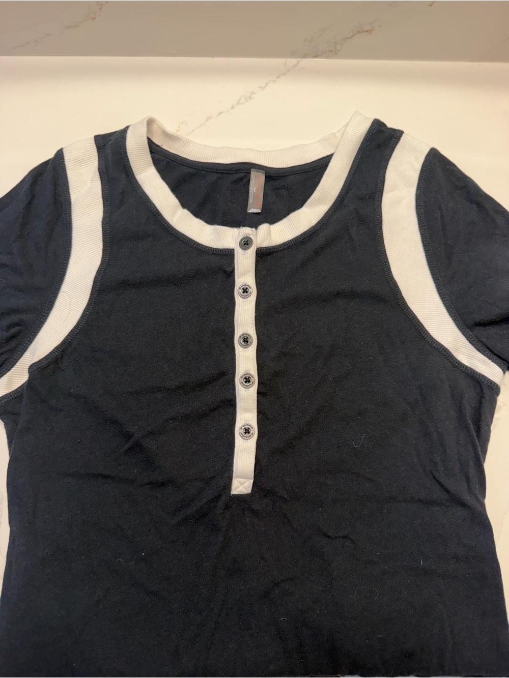 Free People Black and White Short Sleeve Top